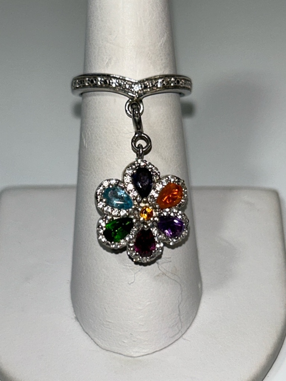 NWOT Sterling Silver Reversible Multi Gemstone Floral Theme Ring